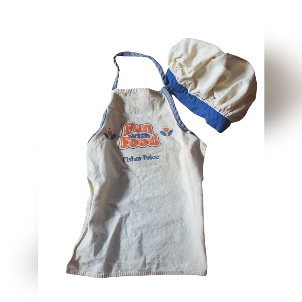 Rare Vintage Fisher Price fun with food apron and chefs hat
